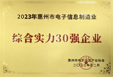 我司入选惠州市电子信息造作业综合实力30强